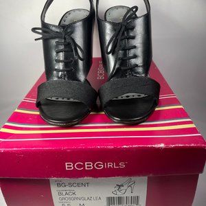 BCBGirls Women’s High Heel Lace Up Sandals w/Elastic Ankle Strap Black Size 5.5